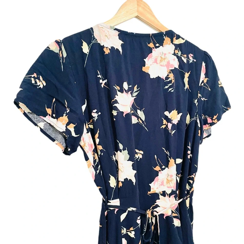 Abercrombie and Fitch Floral Wrap Dress Navy Blue Size Small Y2K Romantic